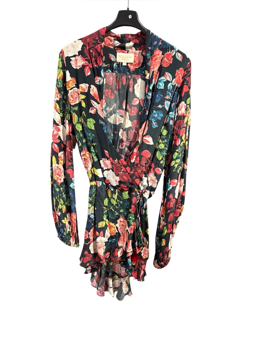 $400 Rococo Sand floral tie waist wrap mini dress S - Picture 3 of 9